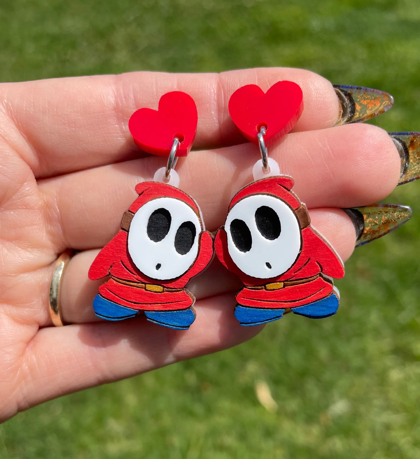 Madison Cherie Red Heart Shy Guy Stud Earrings