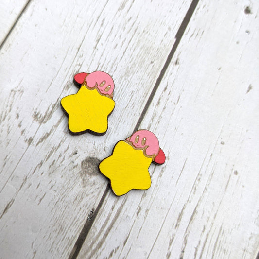 Madison Cherie Pink Star Rider- Hand Painted Wood Stud Earrings